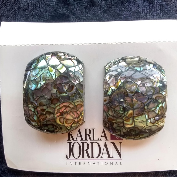Vintage Karla Jordan - Paua Shell Crackle Earrings - Picture 2 of 3